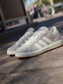 adidas - Baskets Grand Court 00s en daim et dentelle pour enfant Gris Discount