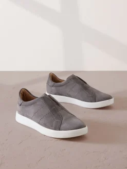 Next Gris - Baskets Signature sans lacets en cuir haut de gamme Discount