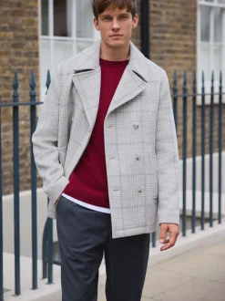 Next Gris - Caban à carreaux doux en Blend de laine Discount