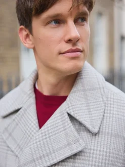 Next Gris - Caban à carreaux doux en Blend de laine Discount