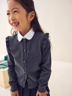 Next - Cardigan d'école à épaules volantées en coton riche (3-16ans) Gris Discount