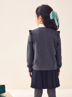 Next - Cardigan d'école à épaules volantées en coton riche (3-16ans) Gris Discount