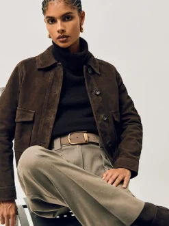 Reiss Gris - Ceinture en cuir avec boucle à demi-passant Iyla