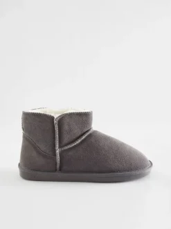 Next Gris - Chaussons chaussons en daim doublés de fausse fourrure Best