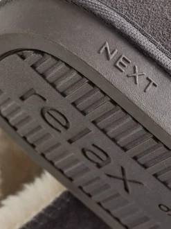 Next Gris - Chaussons chaussons en daim doublés de fausse fourrure Best