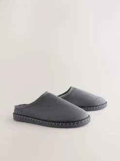 Next Gris - Chaussons mules à bande en microdaim Hot