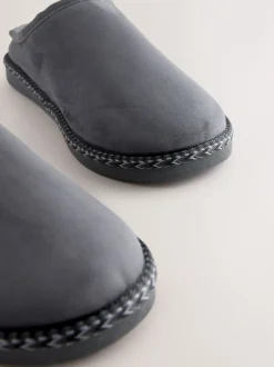 Next Gris - Chaussons mules à bande en microdaim Hot