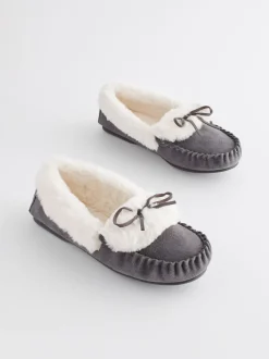 Next Gris - Chaussons style mocassins en daim Sale