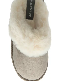Dunlop Gris - Chaussons mules en faux daim col en fourrure