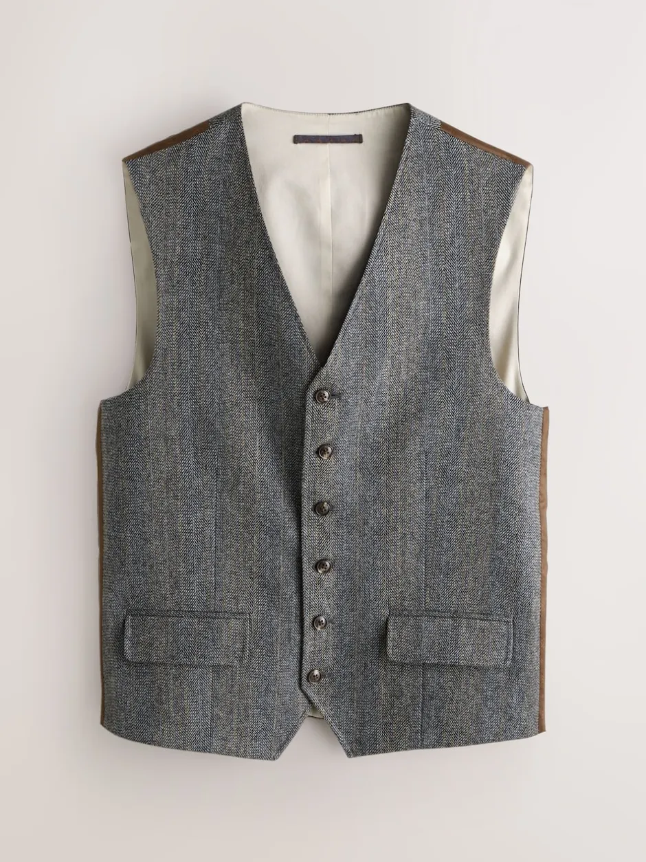 Next Gris - Gilet de costume coupe ajustée à rayures à chevrons en laine mélangée Discount