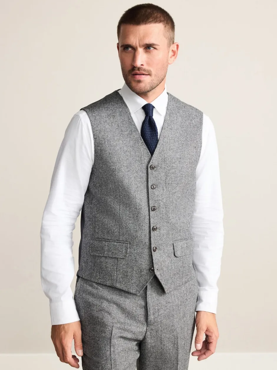 Next Gris - Gilet de costume Signature Abraham Moon 100% laine britannique Donegal Sale