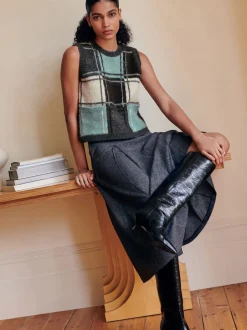 Next Gris - Jupe mi-longue plissée mouchetée Outlet