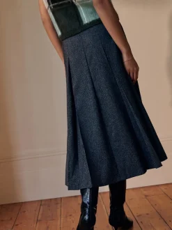 Next Gris - Jupe mi-longue plissée mouchetée Outlet