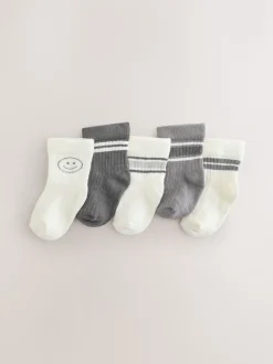 Next Gris - Lot de 5 chaussettes pour bébé (0mois-2ans) Hot
