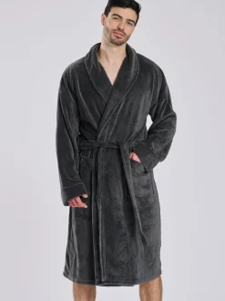 Loungeable Gris - Robe de chambre col châle en polaire Clearance