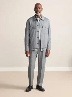 Next Gris - Pantalon élégant Signature Reiss Regular fuselé en 100% laine mérinos avec dos élastique Outlet