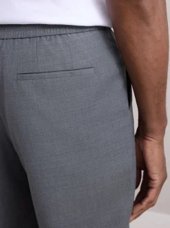 Next Gris - Pantalons Habillé texturés à taille élastiquée en laine