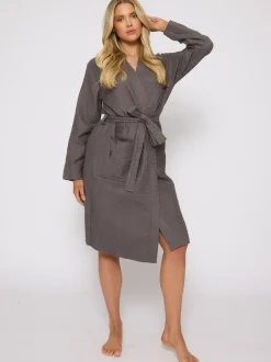 Loungeable - Peignoir gaufré 100% coton Gris Outlet