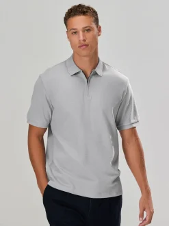 Next Gris - Polo texturé élégant à col zippé Outlet