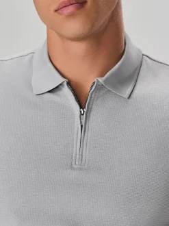 Next Gris - Polo texturé élégant à col zippé Outlet