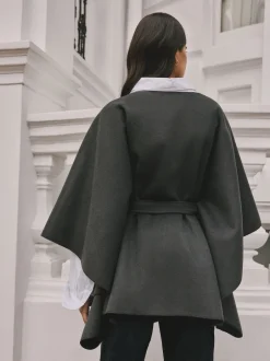 Next Gris - Poncho cape enveloppant sur le devant Sale