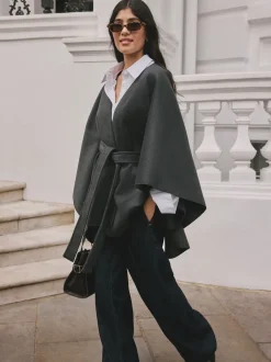 Next Gris - Poncho cape enveloppant sur le devant Sale