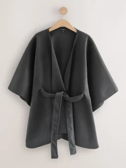 Next Gris - Poncho cape enveloppant sur le devant Sale