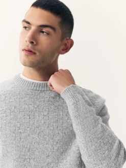 Next Gris - Pull à Coupe classique texturé en maille à Col rond Online