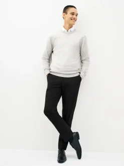 Next Gris - Pull Col rond en pur Coton Coupe classique Outlet