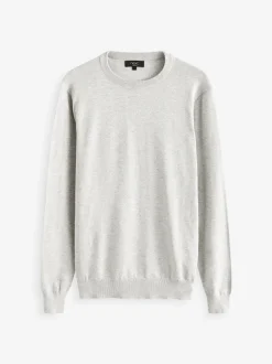 Next Gris - Pull Col rond en pur Coton Coupe classique Outlet