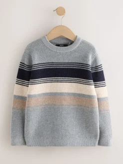 Next Gris - Pull color block rayé en maille à col ras du cou (3-16ans) Clearance