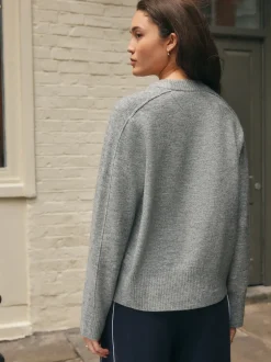 Next Gris - Pull en maille à col rond en laine Sale