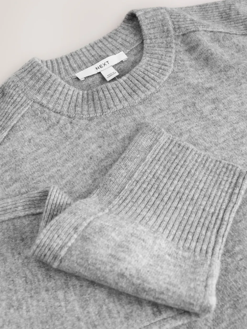Next Gris - Pull en maille à col rond en laine Sale
