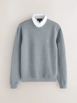 Next Gris - Pull Oxford texturé coupe classique Best