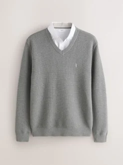 Next Gris - Pull Oxford texturé coupe classique Hot