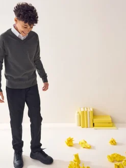 Next - Pull scolaire tricoté à col en V (3-16ans) Gris Hot