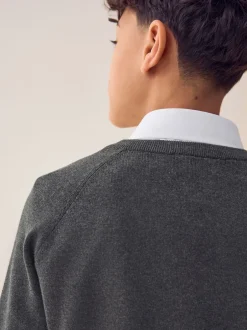 Next - Pull scolaire tricoté à col en V (3-16ans) Gris Hot