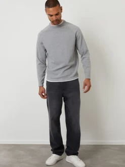 Threadbare Gris - Pull Mock T-shirt texturé en maille à col rond Hot