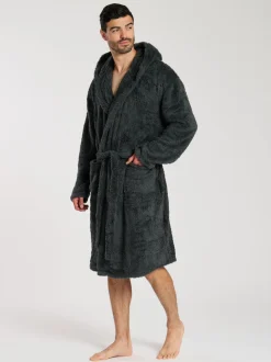 Loungeable Gris - Robe de chambre à capuche Sherpa Sale