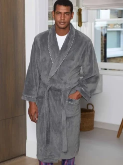 Savile Row Company Gris - Robe de chambre légère en polaire douce à bords de corde Online