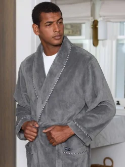 Savile Row Company Gris - Robe de chambre légère en polaire douce à bords de corde Online