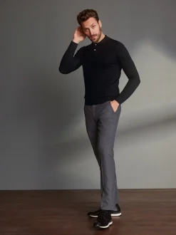 Next Gris - Slim Fit (Slim Fit) - Pantalons Signature en 100 % laine avec ceinture Motion Flex