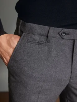 Next Gris - Slim Fit (Slim Fit) - Pantalons Signature en 100 % laine avec ceinture Motion Flex