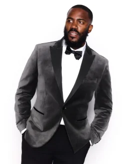 Next Gris - Slim Fit (Slim Fit) - Blazer Motionflex Extensible en velours New