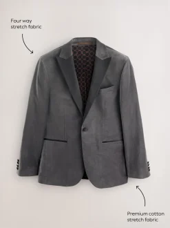 Next Gris - Slim Fit (Slim Fit) - Blazer Motionflex Extensible en velours New