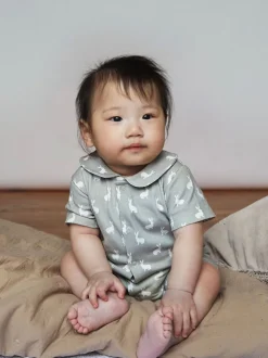 The Little Tailor Gris - Barboteuse Bébé Jersey Bunny Imprimé 100% Coton Clearance