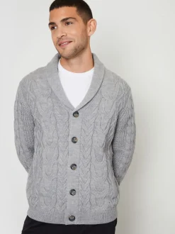 Threadbare Gris - Cable Knit Shawl Collar Cardigan With Wool Best