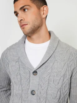 Threadbare Gris - Cable Knit Shawl Collar Cardigan With Wool Best