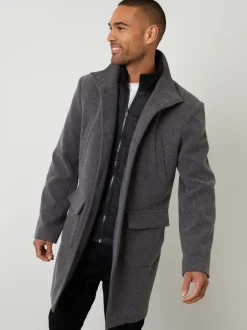 Threadbare Gris - Manteau utilitaire long en fausse laine à couche fantaisie Hot
