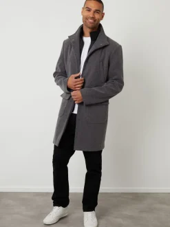 Threadbare Gris - Manteau utilitaire long en fausse laine à couche fantaisie Hot